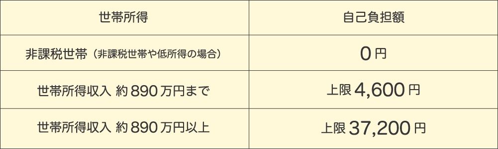 自己負担額一覧表の画像